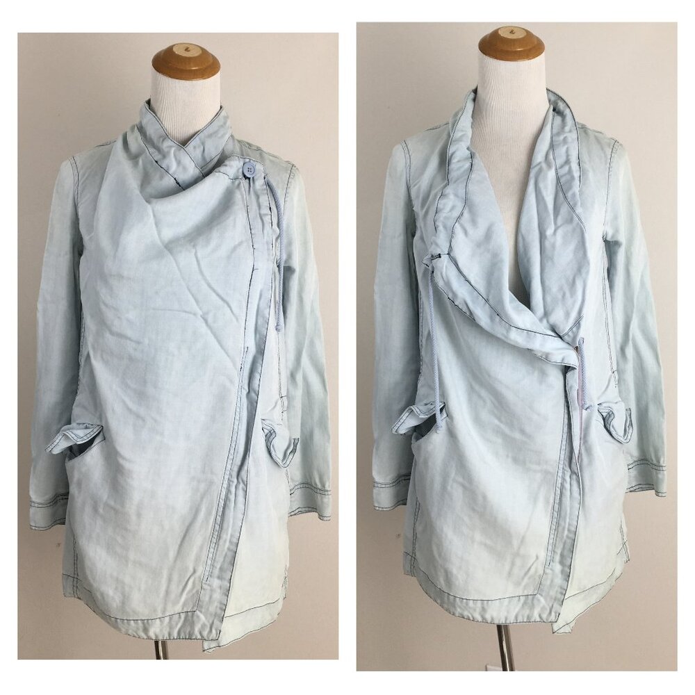 SILENCE+NOISE Urban Outfitters Asym Zip Light Blue Chambray Collared Long Jacket